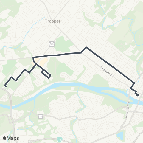 SEPTA Audubon to Norristown Transit Ctr map