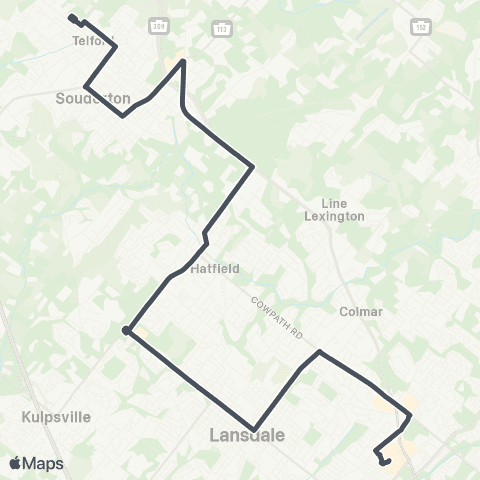 SEPTA Telford to Montgomery Mall map