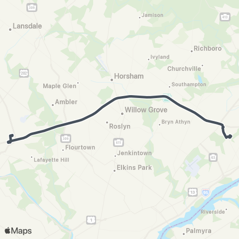 SEPTA Parx Casino to Plymouth Meeting map