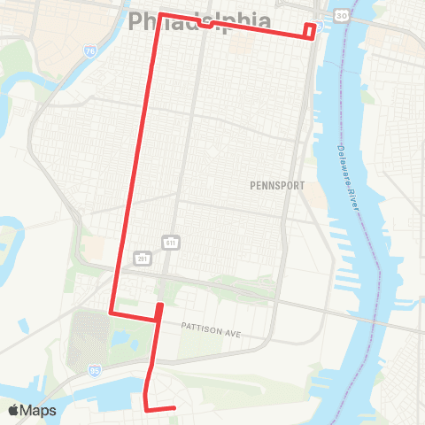 SEPTA Front-Mkt to 20-Johnston / Broad-Pat map