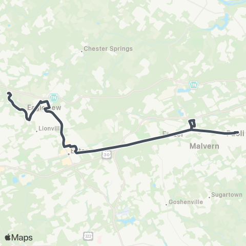 SEPTA Eagleview to Paoli Train Station map