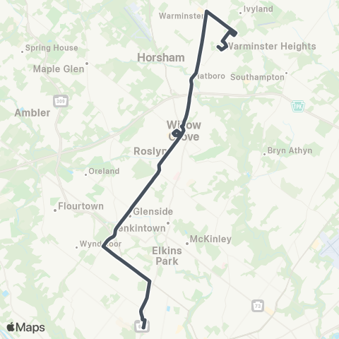 SEPTA Warminster / Willow Grove to Olney TC map