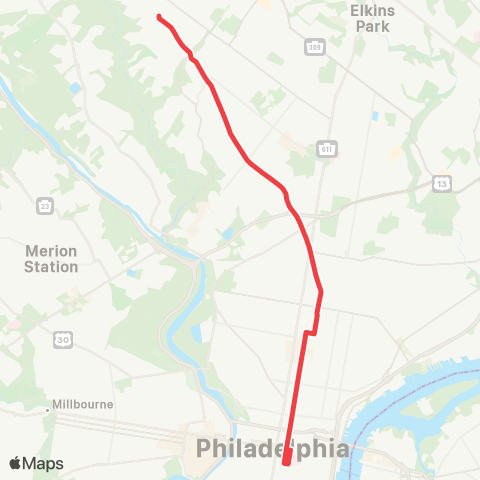 SEPTA 11th Market to Chestnut Hill map