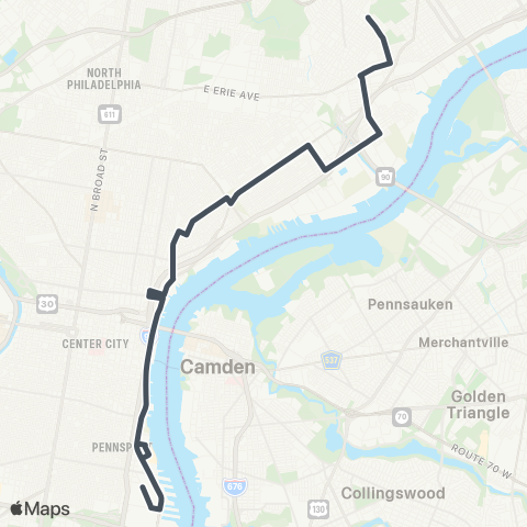 SEPTA Frankford TC to Columbus Commons map