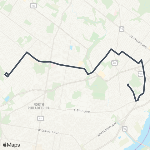 SEPTA Frankford TC to Chelten Av Station map