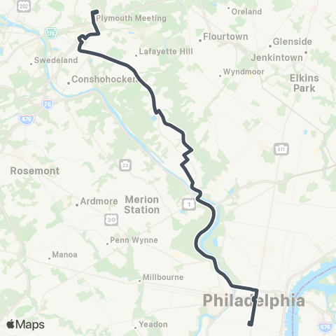SEPTA Broad-Carpenter to Plymouth Meeting map