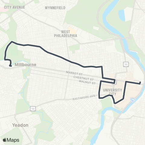 SEPTA Gray 30th St Station to 69th St TC map