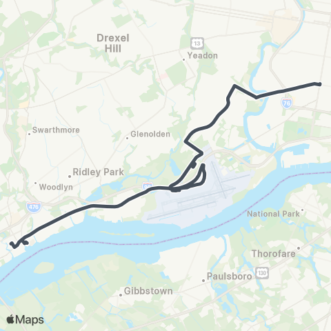 SEPTA Chester Transit Ctr to Broad-Snyder map
