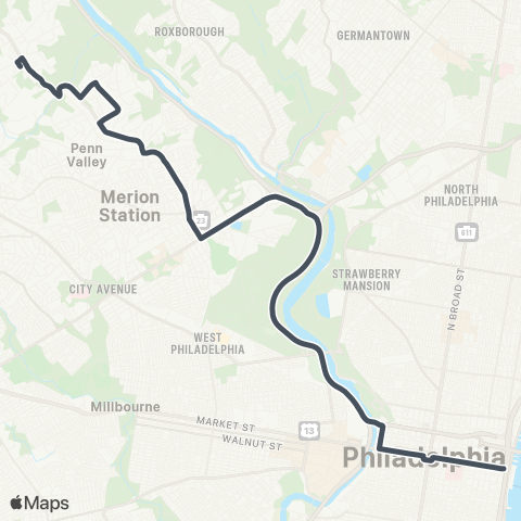 SEPTA Front-Market to Ardmore map