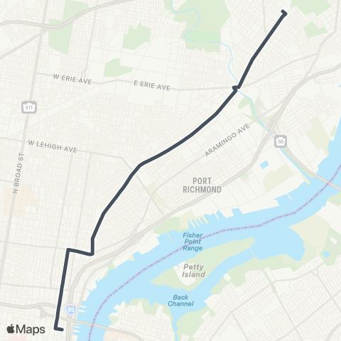 SEPTA 2nd-Market to Frankford Transit Ctr map