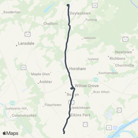 SEPTA Doylestown / Willow Grove to Olney TC map
