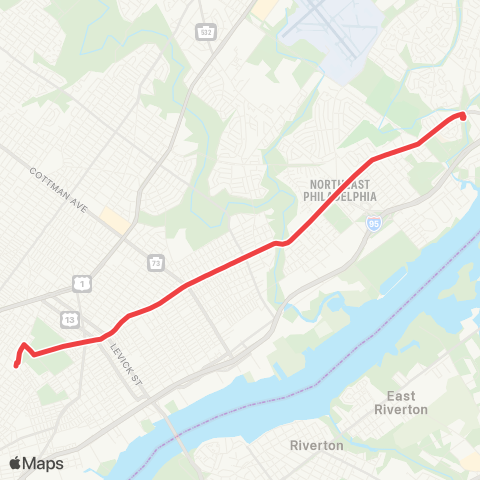 SEPTA Frankford TC to Frankford-Knights map
