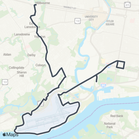 SEPTA Broad-Oregon to UPS / 69th St TC map