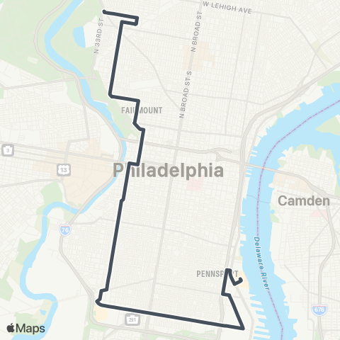 SEPTA Pier 70 to 33rd-Dauphin map