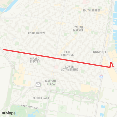SEPTA Columbus Commons to 29th-Snyder map