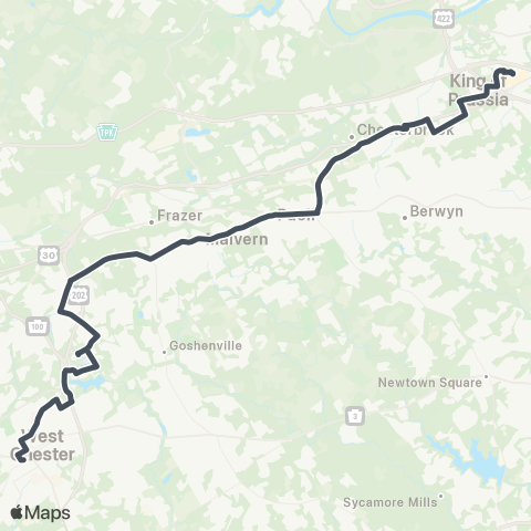 SEPTA West Chester to King of Prussia map