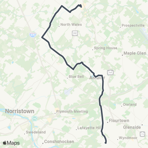 SEPTA Montgomery Mall to Chestnut Hill map