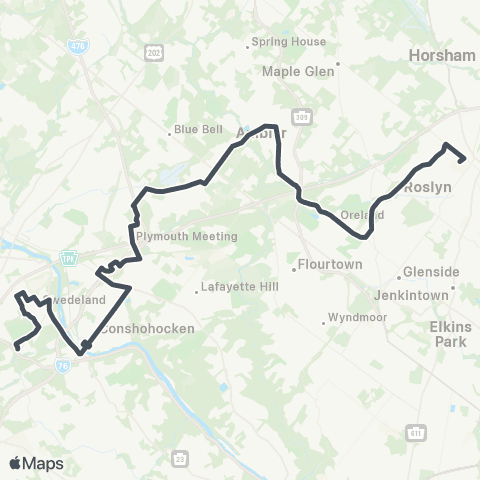 SEPTA Gulph Mills to Willow Grove Mall map