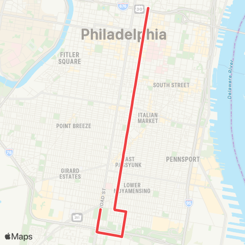 SEPTA Broad-Oregon to 12th-Vine map