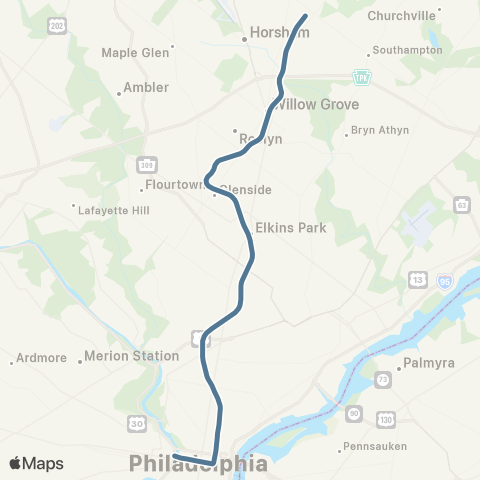 SEPTA Warminster Line map