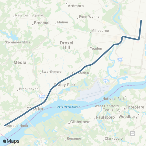 SEPTA Wilmington / Newark Line map