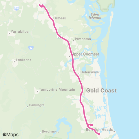 TransLink Gold Coast Line Rail Replacement Bus map