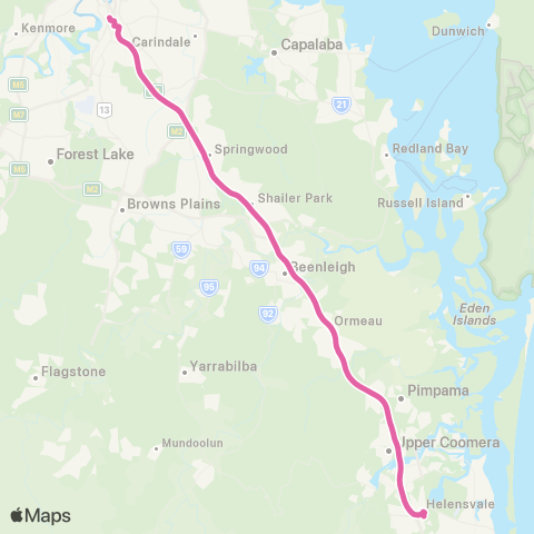 TransLink Gold Coast Line Rail Replacement Bus map