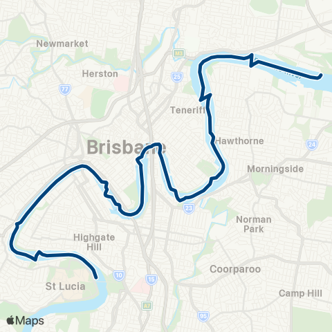TransLink CityCat Northshore Hamilton - UQ St Lucia map
