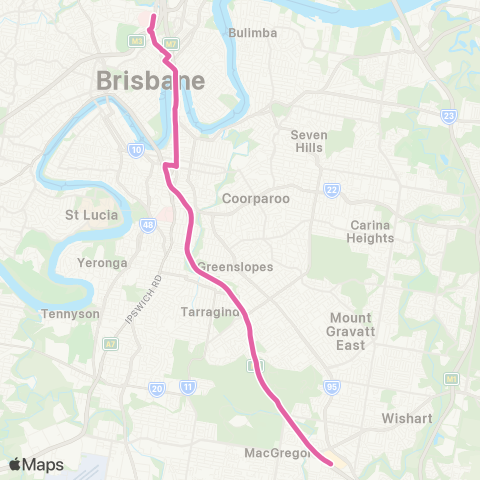 TransLink Upper Mt Gravatt - RBWH via Fortitude Val map