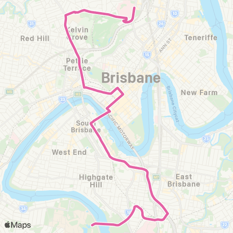 TransLink RBWH - UQ Lakes via City Metro Replacement map