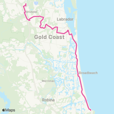 TransLink L1 Helensvale - Burleigh Heads map