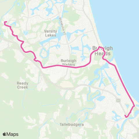 TransLink The Pines - Robina via Burleigh Heads map