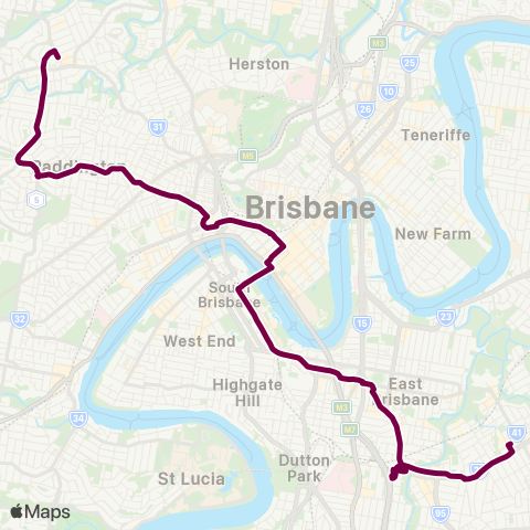 TransLink Ashgrove Shops - Coorparoo via City map