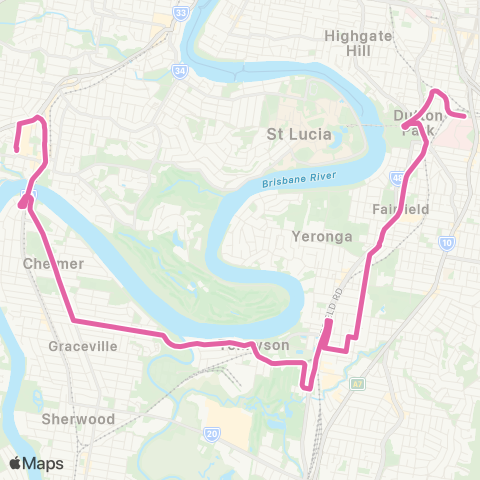 TransLink Indooroopilly - PA Hospital via Yeronga map