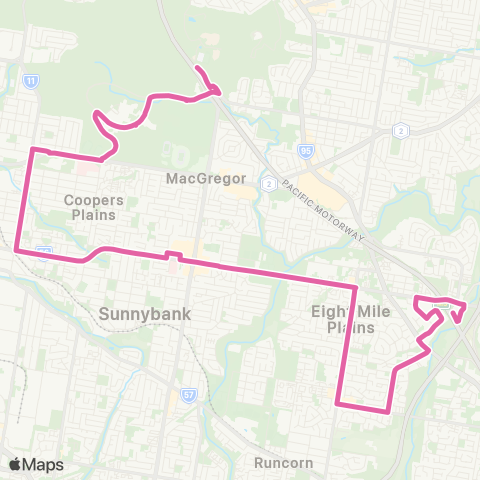 TransLink Eight Mile Plains - Griffith Uni via Sunnybank map