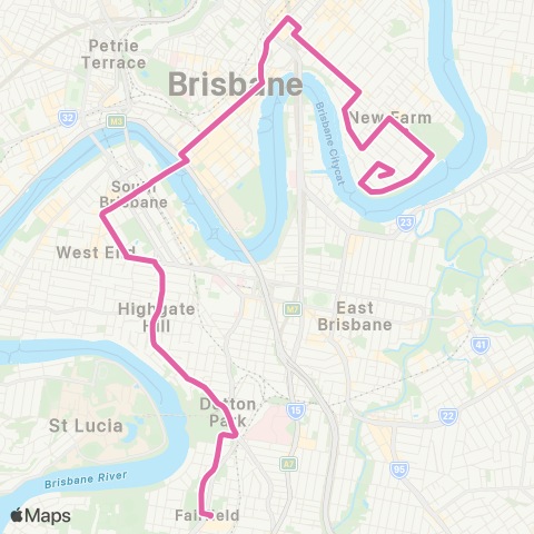 TransLink Fairfield Gardens - Merthyr via City / Val map