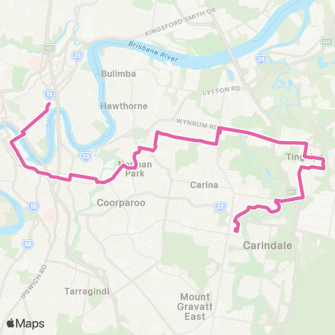 TransLink Carindale - City Express via Tingalpa map