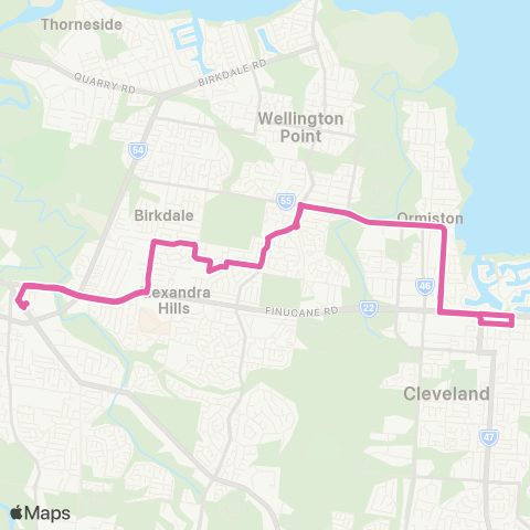 TransLink Capalaba - Cleveland via Alexandra Hills (Loop) map