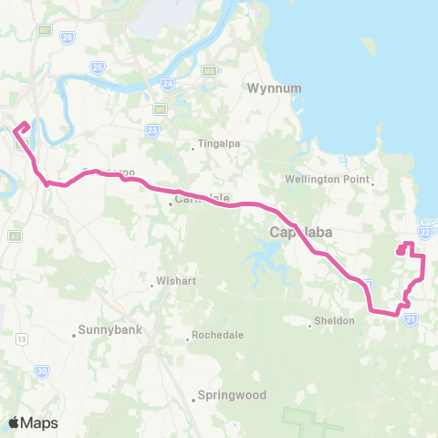 TransLink Cleveland - Brisbane City via Redland Bay Rd map