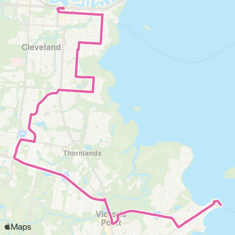 TransLink Victoria Pt Jetty - Cleveland via Thornlands map