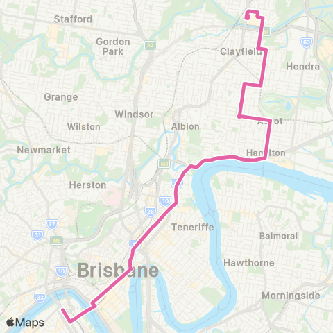 TransLink Toombul - City via Hamilton map