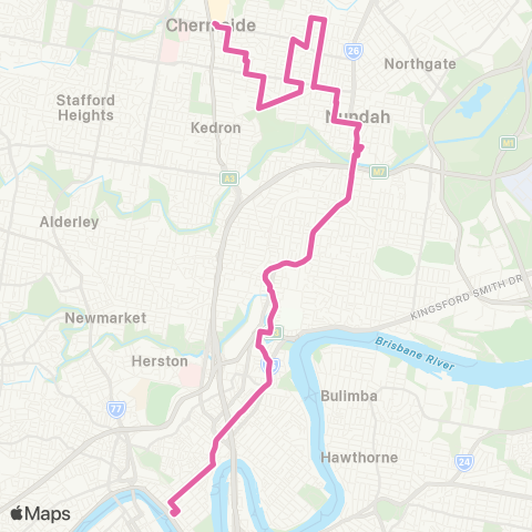 TransLink Chermside - City via Toombul map