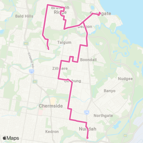 TransLink Carseldine - Toombul via Sandgate, Geebung map