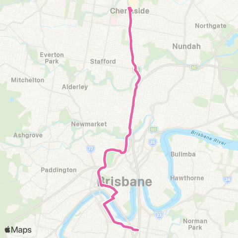 TransLink Chermside - Woolloongabba via City map