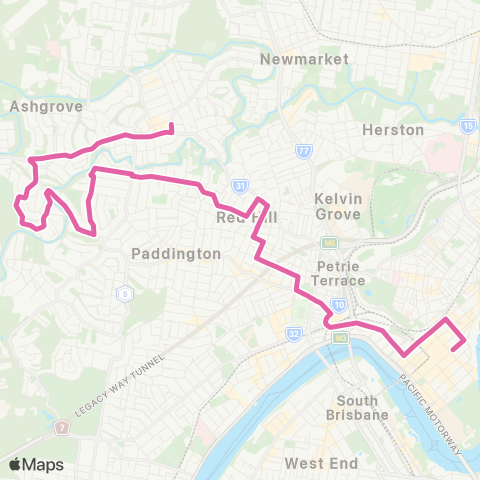 TransLink Ashgrove - City via Arthur Terrace map