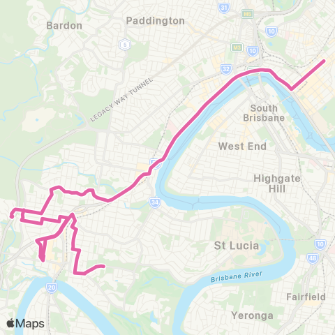 TransLink Indooroopilly - City via Taringa map