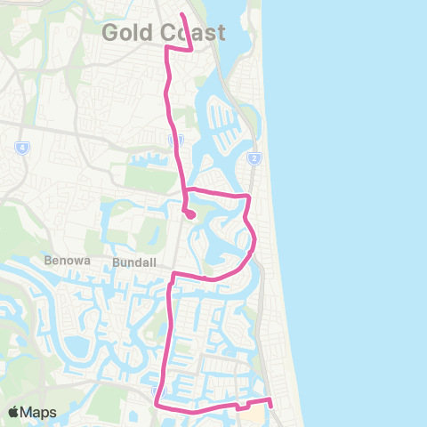 TransLink Broadbeach - Southport via Isle Capri map