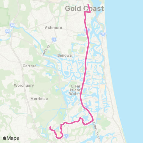 TransLink Southport - Robina via Bundall map