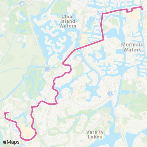 TransLink Broadbeach - Robina via Mermaid Waters map