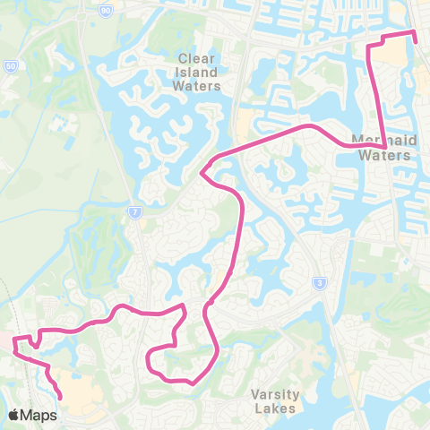 TransLink Broadbeach S - Robina via Robina Wood map